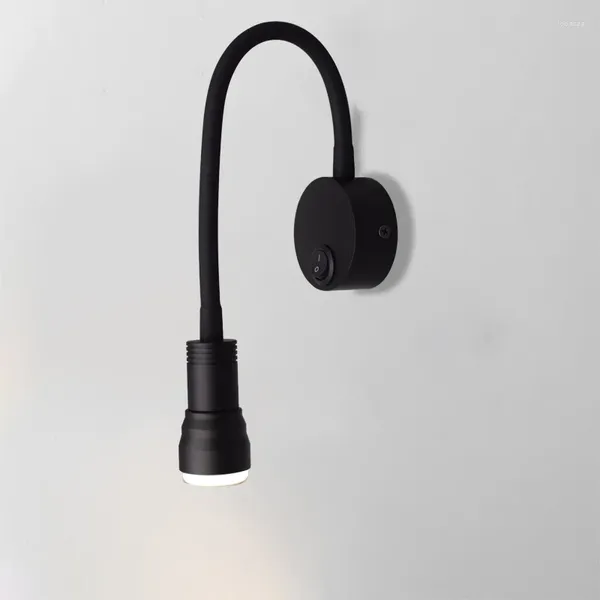 Lámpara de pared 3W Foco COB montado Aluminio Manguera flexible ajustable Libro con interruptor Cuello de cisne Sconce Iluminación de lectura de cabecera