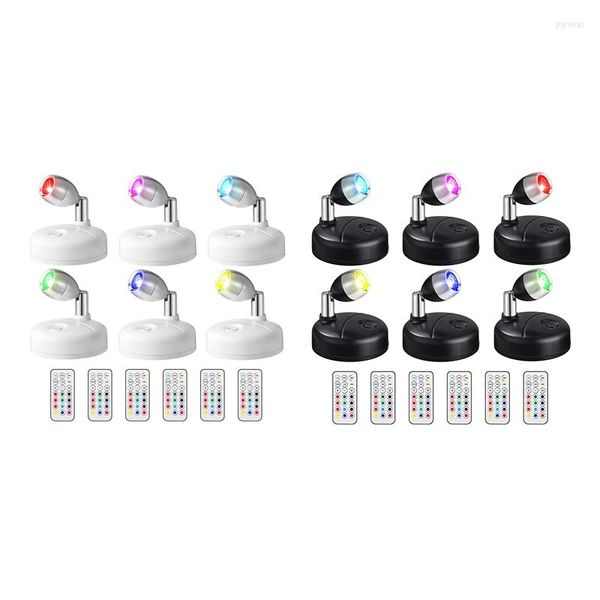 Lámpara de pared 6 uds RGB foco LED con control remoto 13 colores para pasillo ilustraciones armario blanco