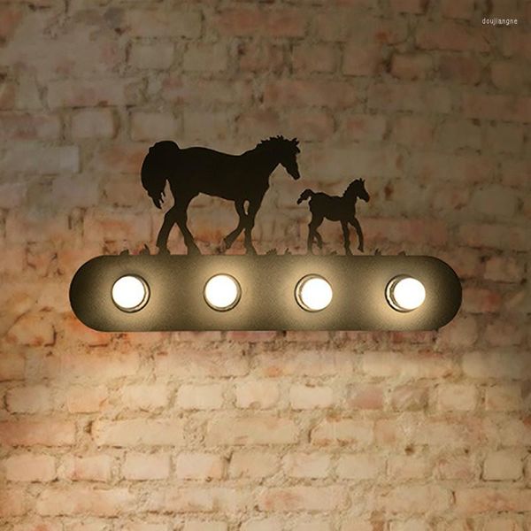 Lámpara de pared 6 Estilo Vintage American Country Iluminación Creativa Industrial Caballo Animal E27 para Bar Dormitorio Restaurante