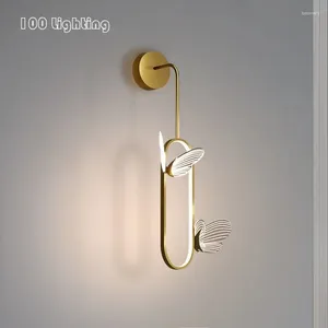 Wandlamp Acryl vlinder LED Home Decoratie Verlichtingsarmaturen Parlor Bedside SCONCES GOUD METAL STYLE DRAAP