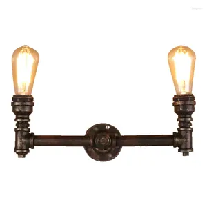 Lampe murale Éclairage en acier vieilli industriel tuyau d'eau antique cuivre fini 110 V / 220V E27 Iron à 2 bras Edison