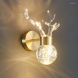 Applique tout cuivre lumière luxe bois de cerf cristal Style nordique chambre chevet salon allée lampes modernes décor lumières