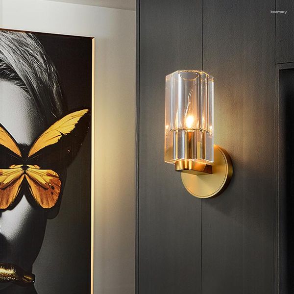 Applique murale tout cuivre moderne lumière luxe chevet chambre salon fond à la mode Grand miroir avant cristal