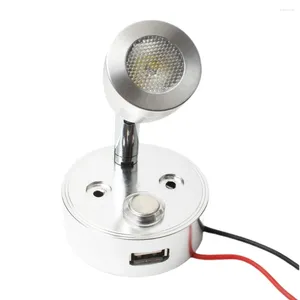 Wandlamp aluminium 12V10-30V aanraakdimbaar LED-leeslamp met USB-poort bootjacht zilver