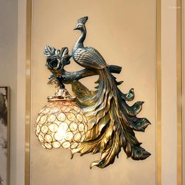 Wall Lamp America Vintage Peacock Modern Creative Resin LED Sconce for Living Room Industrial Decor Corridor