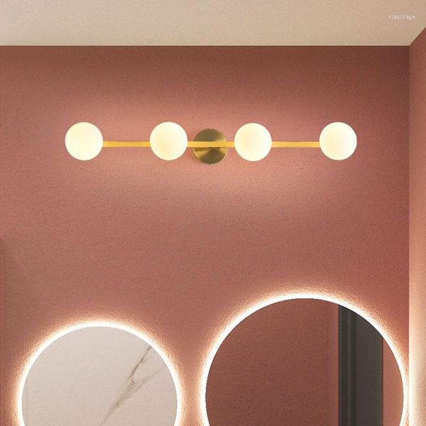 Lámpara de pared American All Bronze Mirror Headlight European Simple Toilet Dresser Gabinete de baño Bombilla de vidrio