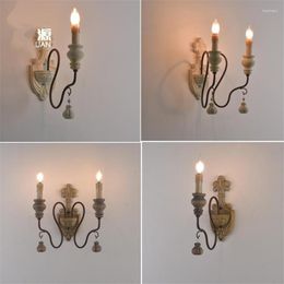 Wandlamp Amerikaans Landelijk Houten Kandelaarlampen Slaapkamer Gangpad Balkon Retro Sconces Verlichting Woonkamer Mediterrane Verlichting