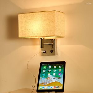 Muurlamp Amerikaans creatieve led led stoffen slaapkamer bedstaf USB met lezen moderne woonkamer el el