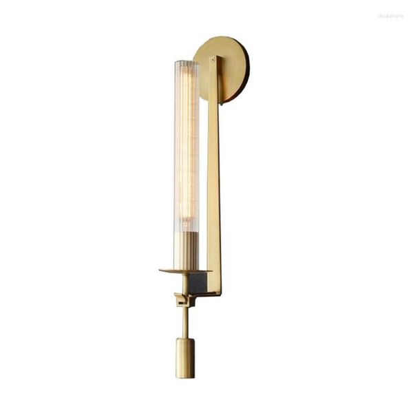 Lámpara de pared Tubo de vidrio American Lámparas de bronce LED Estudio de estar de estilo industrial LED Estudio de estudio de la sala de estar del faro de los faros delanteros