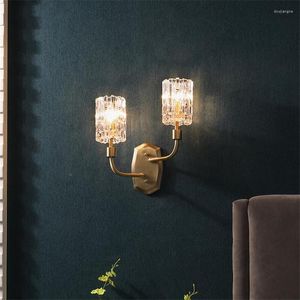 Applique murale américaine lumière cristal tasse abat-jour lampes salon après chambre moderne chevet E14 applique lumières tout éclairage en cuivre