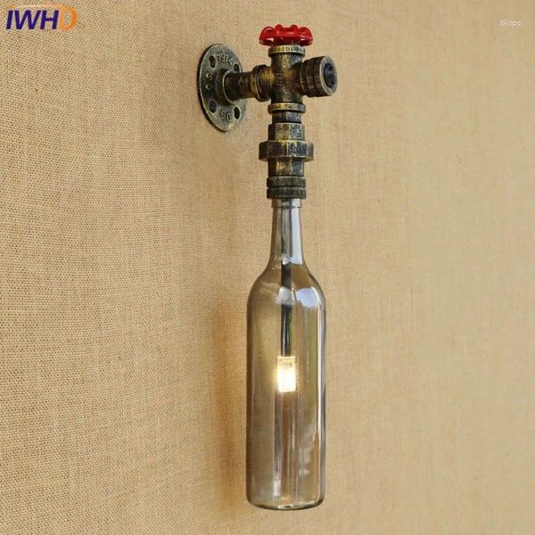 Lampe murale Loft American Vintage Industrial Glass Bottle Light LED Pipe d'eau Edison rétro lit intérieur à côté de l'éclairage