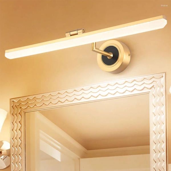 Lámpara de pared estilo americano de 45 cm espejo led faro acrílico lámpara de cobre escala interior luz de baño placa de tocador de baño de baño