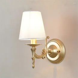 Wall Lamp American Vintage Bronze Iron E14 LED SCONCE Decor Slaapkamer Bedroom Bedide Woonkamer Corridor Fabric Wit Witlicht Licht