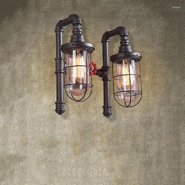 Applique murale Antique fer tuyau Loft industriel Imitation rouille Cage antidéflagrant verre café Restaurant soutien-gorge lumière