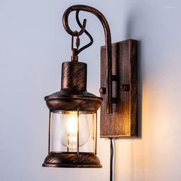 Wandlamp Antieke Ouderwetse Retro Industriële Stijl Glazen Lampenkap Met Draadstekker Nachtkastje Restaurant