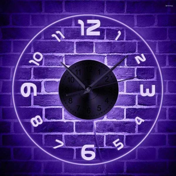 Lámpara de pared Números arábigos Reloj multicolor iluminado Decoración interior del hogar Reloj colgante Resplandor en la atmósfera oscura Luz nocturna