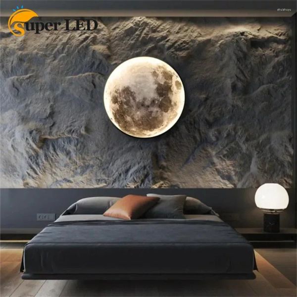 Lampe murale Art Modern Indoor Éclairage intérieur chambre à coucher rond LED Moon Decor Light Home Light