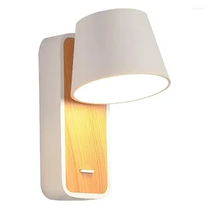 Lampe murale artpad 7w LED blanc neutre nordique avec base en bois et luminaires de l'interrupteur pour la lecture du couloir de l'escalier de chevet