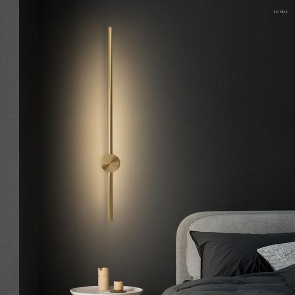 Lámpara de pared Artpad, brillo de cobre, tira larga, Led dorado y negro, decoración de fondo nórdico, candelabro, arte de sala de estar, luz Interior