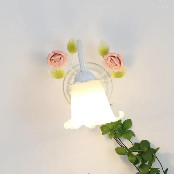 Lámpara de pared Decoración de la habitación del bebé Mesita de noche E14 Accesorio LED Flor rosa Niños Sala de estar Dormitorio Apliques de pasillo