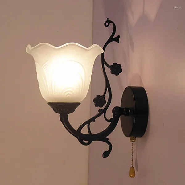 Lámpara de pared para balcón, luces antiguas, iluminación de baño, luz Led para espejo, escalera Vintage, pasillo, vidrio con interruptor de tracción