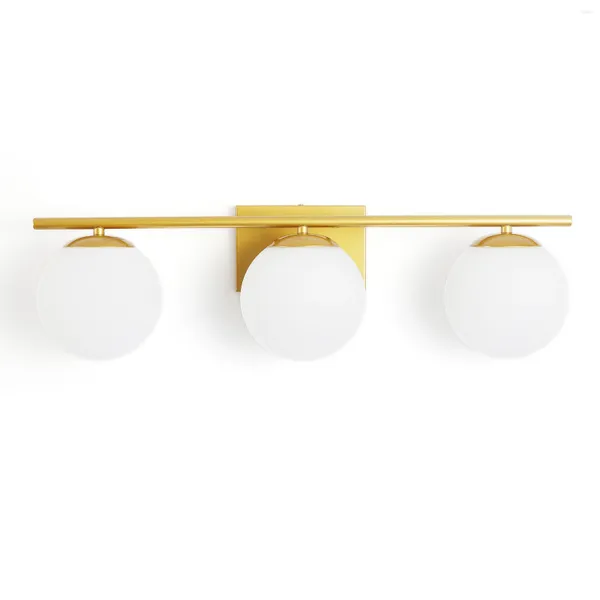 Applique murale salle de bain vanité luminaires 3 lumières or avec globe en verre blanc lait moderne industriel sur miroir