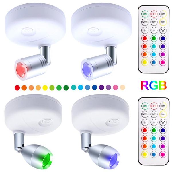 Applique murale à piles RGB lumière LED projecteur d'intérieur à intensité variable minuterie sans fil télécommande de nuit éclairage de fête à la maison