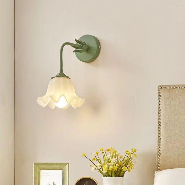 Lámpara de pared dormitorio cabecera francés crema viento flor luz para sala de estar Fondo pasillo escalera verde rosa blanco