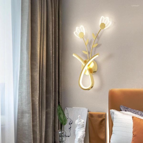 Applique chambre chevet moderne minimaliste créatif fleur salon canapé fond lampes décoration atmosphère luxe