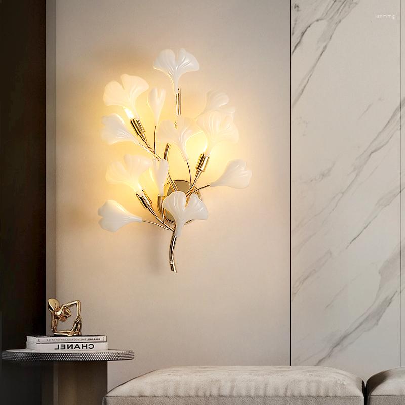 Lampa ścienna sypialnia nowoczesna lekka luksus kreatywny ginkgo liść koryta