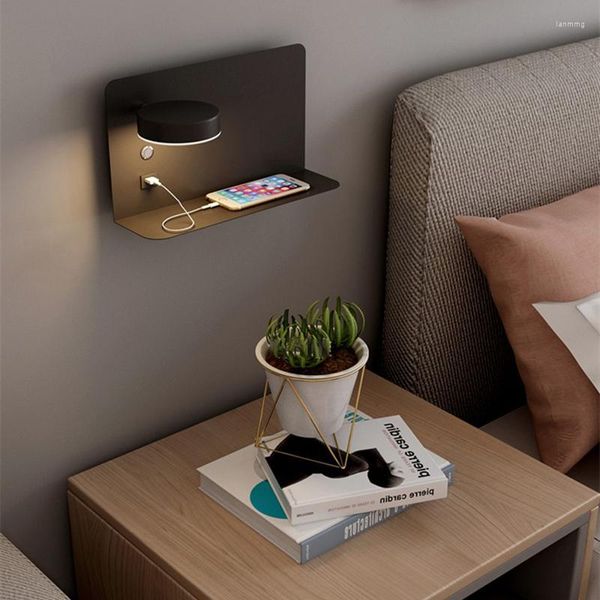 Lámpara de pared, luz LED de noche con interruptor y carga de teléfono móvil USB, apliques de lectura, accesorio para pasillo, pasillo, iluminación del hogar, lámpara de varita