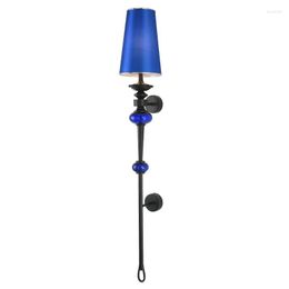 Muurlamp grote blauwe lampenkap led lichtbalk verlichting woonkamer el club deco zwart loft trap grote multi-colour