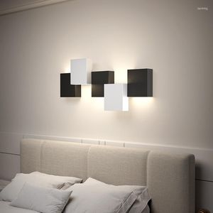 Lámpara de pared Cuadrado blanco y negro para sala de estar Luz de fondo AC220V Lámparas de noche de dormitorio simple