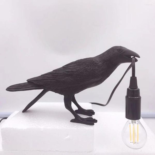 Lampe murale noire de table d'oiseau de bon augure LED simple salon créatif chambre chambre d'animal décoration résine