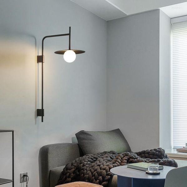 Lámpara de pared Luces LED negras Iluminación lateral del pasillo Lámparas de brazo móviles nórdicas para dormitorio Comedor