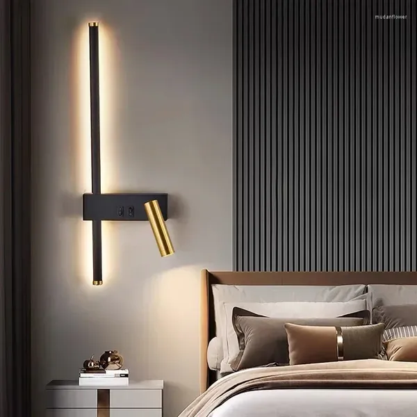 Lampe murale LED nordique Nordic Creative Bedroom Sonfa de lit Contexte Lumières décoratives Lire avec le bouton de l'interrupteur