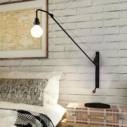 Lámpara de pared, negro, blanco, Retro, Loft, Industrial, Vintage, lámparas, diseñador francés, aplique giratorio, luces para decoración del hogar