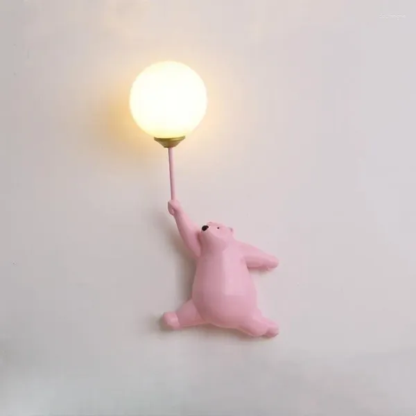 Applique murale ours bleu rose LED, cadeau pour enfant garçon, luminaire de chambre à coucher, Mini éclairage intérieur moderne, lampes en verre pour enfant