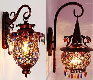 Applique Murale Café Bohème Asie Du Sud-Est Style Lampes Et Lanternes De Couloir En Cristal De Fer Forgé Creux