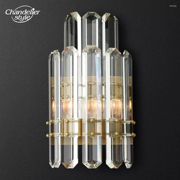 Lámpara de pared Bonnington Aplique de dos niveles Moderno Vintage LED Cristal transparente Latón Cromo Lámparas negras Sala de estar Dormitorio Baño Luz 283K