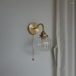 Lámpara de pared Bule, luces de bola de cristal para el hogar, interruptor de cadena, dormitorio, baño, espejo, luz de escalera, candelabro moderno nórdico LED