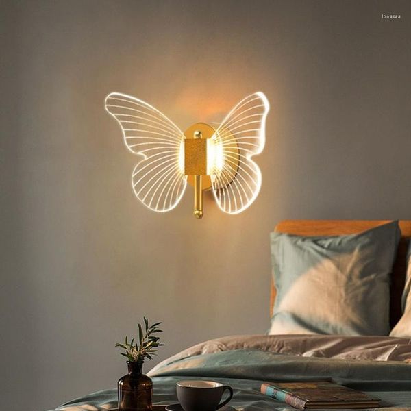 Lámpara de pared mariposa creativa led dormitorio lámparas de noche del pasillo de la escalera del pasillo del hogar accesorios de iluminación