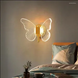 Applique papillon lumière luxe chambre chevet romantique décoratif mur fond miroir avant éclairage