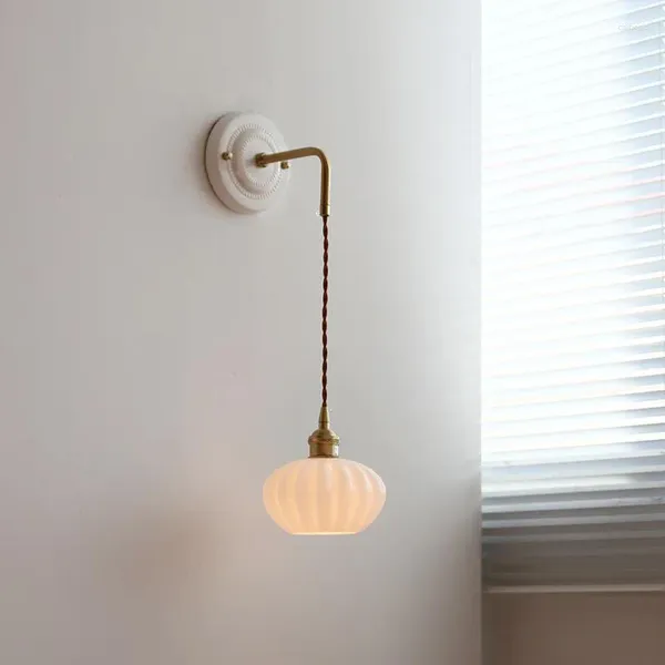 Applique murale Base en céramique avec fil lumineux, chambre à coucher moderne, design de chevet, fond de fenêtre, luminaires suspendus