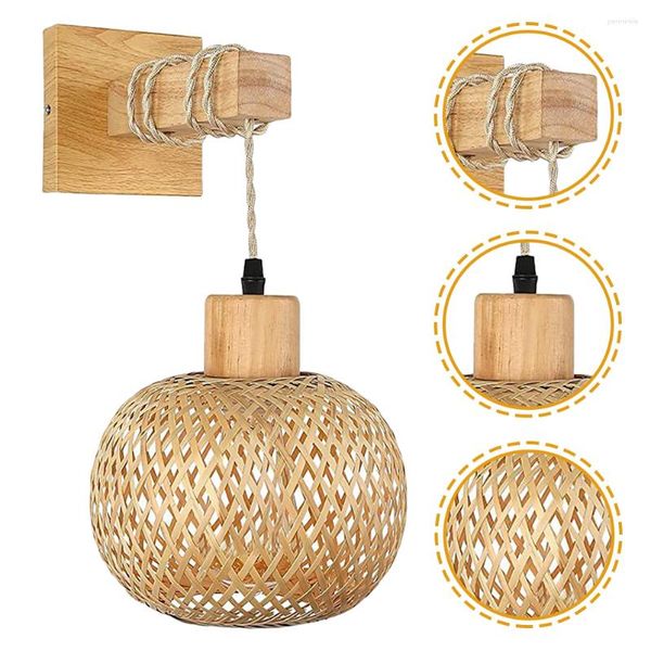 Lámpara de pared Candelabro Granja Linterna rústica Luminaria Baño Aplique Interior Madera Ratán