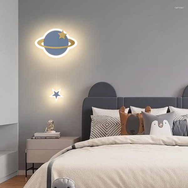 Lámpara de pared Habitación para niños Niños y niñas Nube Nórdica Creativa Encantadora Corona Dormitorio Mesita de noche Planeta Decora Sconce