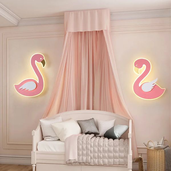 Lámpara de pared sala para niños princesa niña corazón rosa lindo dibujo llamado flamingo