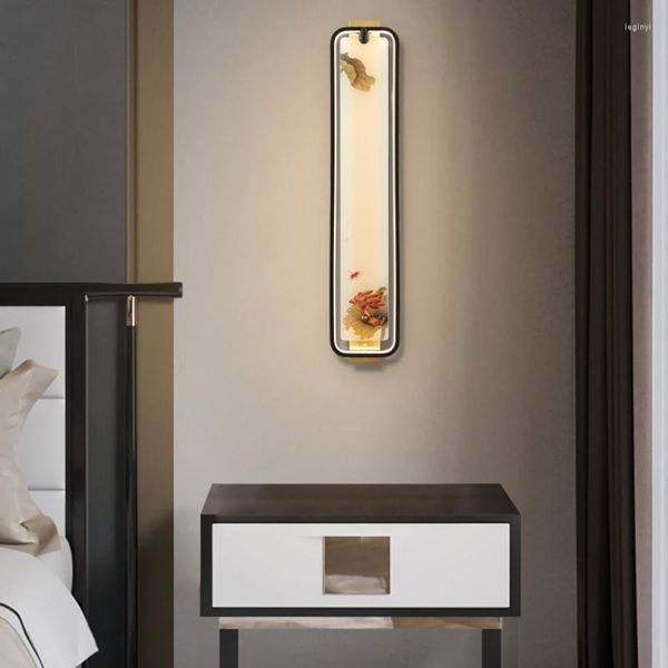 Applique Style Chinois Cuivre Salon TV Chambre Chevet Bande Minimaliste Moderne