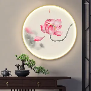 Applique murale de Style chinois, classique, pour salon, couloir, LED, lampes de fond circulaires, luminaires circulaires en feuille de Lotus
