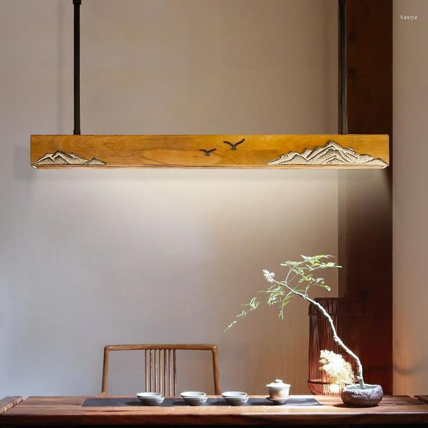 Lámpara de pared Estilo chino Salón de té Araña Zen Madera LED Tira Mesa Comedor Restaurante Bar